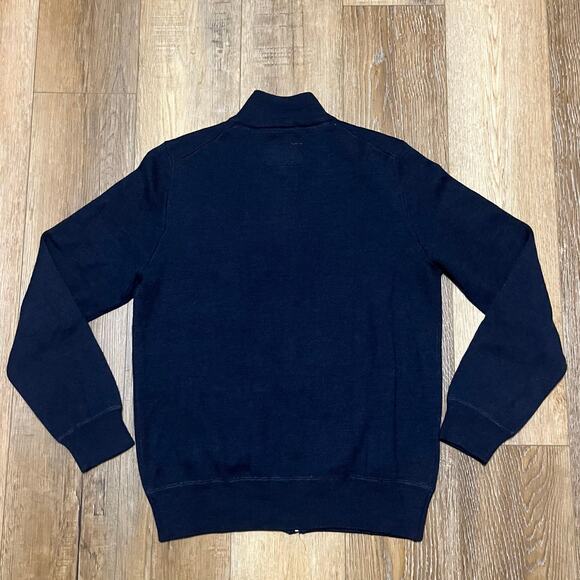 Joseph Abboud Merino Wool Blend Full Zip Sweater Mock Neck L Blue Pockets Preppy - Picture 3 of 5